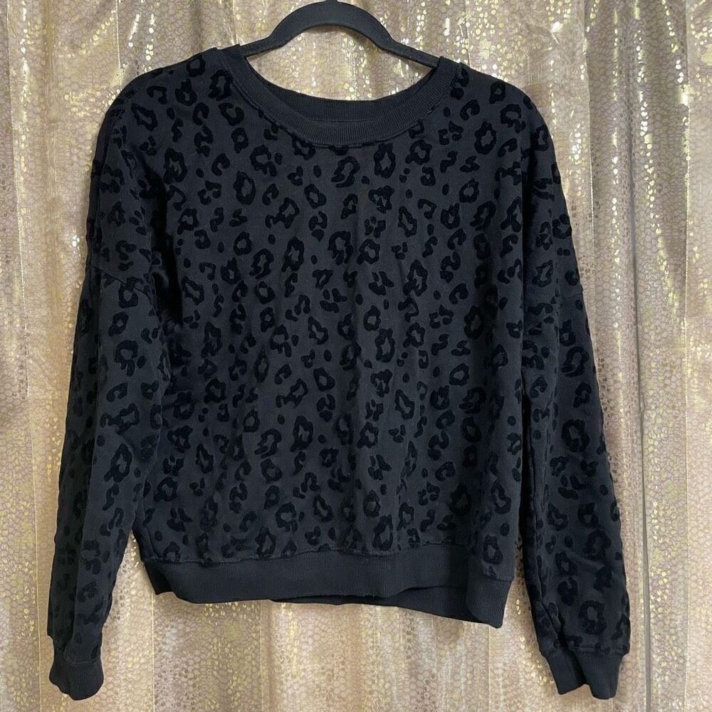 PINK Victorias Secret‎ Black Drop Shoulder Velvet Cheetah Print Sweater XS